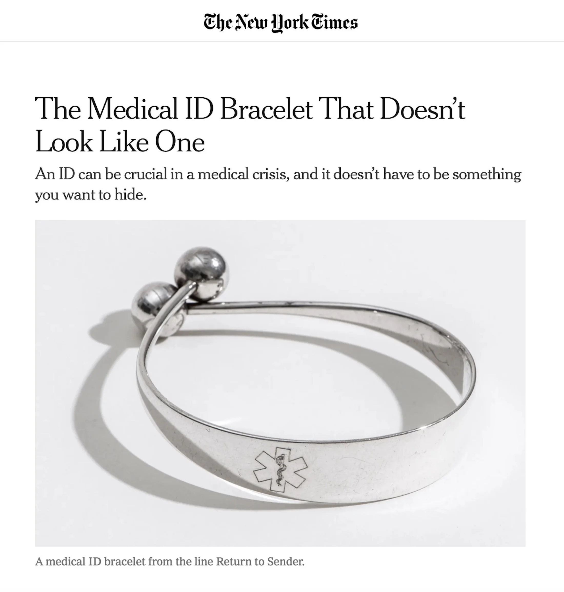 The New York Times: The Medical ID Bracelet That Doesn't Look Like